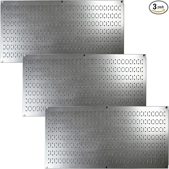 Wall Control Pegboard Value Pack - (3) Pack of Wall Control 16-Inch Tall x 32-Inch Wide Horizontal Steel Wallboards for Home & Garage Tool Storage Organization (Metallic Galvanized Pegboard)