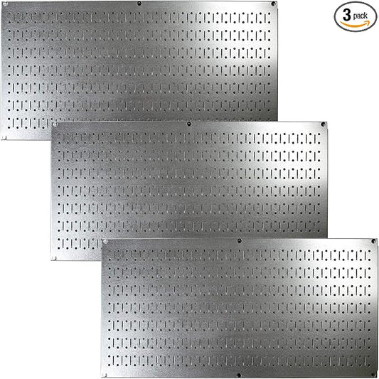Wall Control Pegboard Value Pack - (3) Pack of Wall Control 16-Inch Tall x 32-Inch Wide Horizontal Steel Wallboards for Home & Garage Tool Storage Organization (Metallic Galvanized Pegboard)