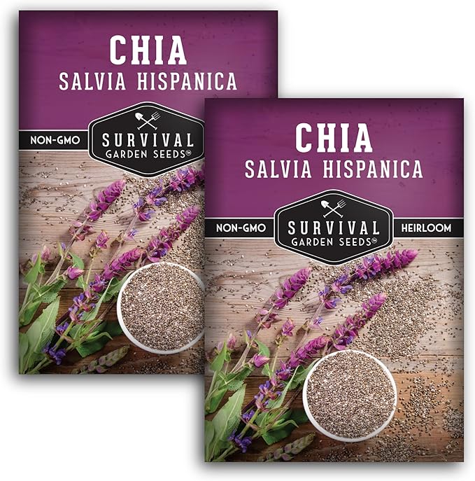 Chia Seeds for Planting – Mexican Salvia Hispanica Herb for Edible Seed Harvest and Ornamental Garden Flowers – Heirloom, Non GMO Variety –Survival Garden Seeds (2 Packs)