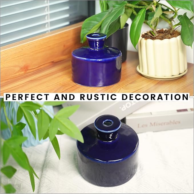 Watering Bell Thumb Pot Thumb Watering Cans Ornamental Plant Thumb Watering Hand-Painted Ceramic vase Ceramic Watering Bell Decor Indoor Outdoor House Warming Gifts(Deep Blue 19 fl oz)