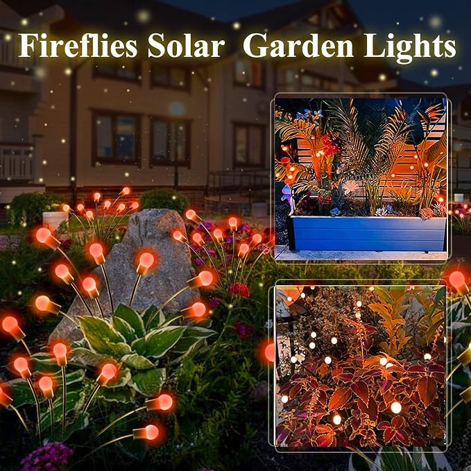 6-Pack Red Solar Outdoor Light for Garden Decorations, 48 LED Super Bright Solar Firefly Lights (Sway by Wind), New Upgraded Fairy Lights Outdoor Waterproof for Outside Pathway Patio Yard Porch(Red) | 2 Lighting Mode, Auto On/Off, Sway with Wind, Water...