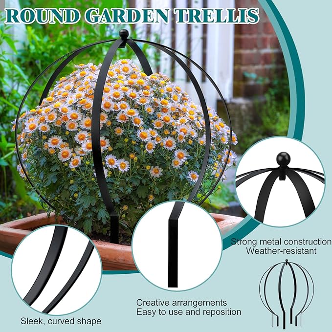 2 PCS Metal Garden Round Trellis for Climbing Plants, Large Black Powder Coated Obelisk for Roses, Vines, Flowers, Patio Doorway Garden Decor Indoor Outdoor, Easy Assembly (18.5" x 15'')