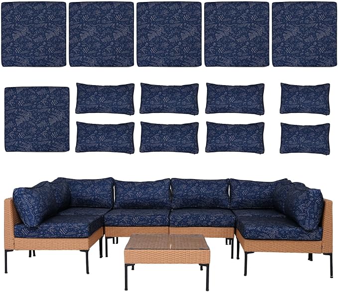 14 Piece Outdoor Patio Cushion Covers Replacement Waterproof with Zipper for 6-Seater Sectional Couch Chair Patio Furniture Conversation Sofa Seat Cushions Slipcovers Set, Only Cover