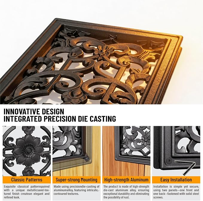 Decorative Inserts for Fence Gates, Aluminum Alloy Ornamental Panels Outdoor Home Garden Decor, Rect Floral, 22.9"x9.25"