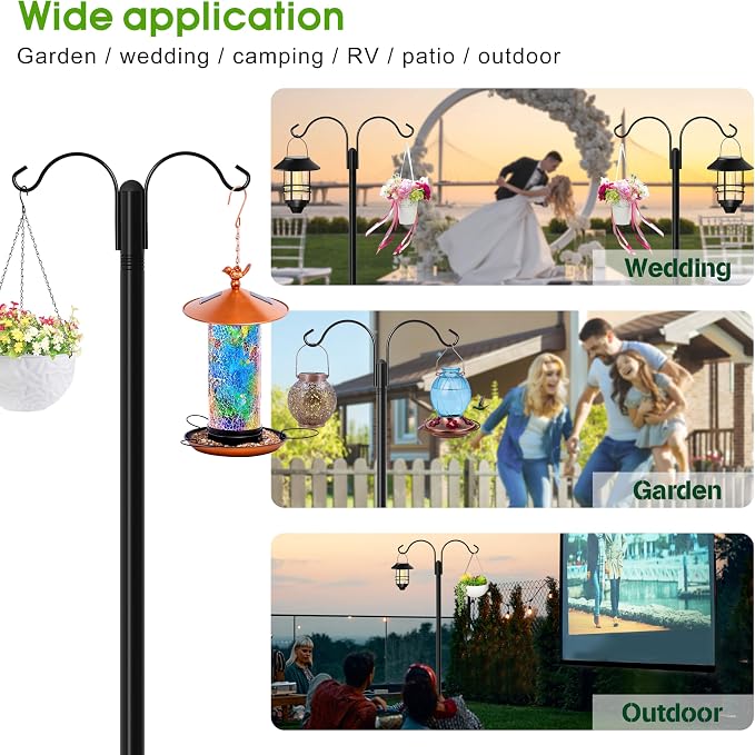 XDW-GIFTS Shepherds Hooks for Outdoor, 2-Pack 92 Inch Heavy Duty Bird Feeder Pole, Garden Pole for Hanging Plants, Lantern, Hummingbird Feeder, Hanging Plant Stand with 5 Base Prongs