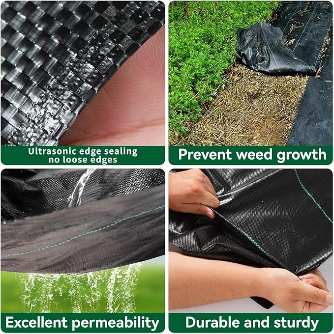 Weed Fabric Barrier Heavy Duty, 3FT x 16FT 3.2oz Garden Weed Blocker Fabric, Landscaping Fabric, Weed Control Fabric Ground Cover Gardening Mat.