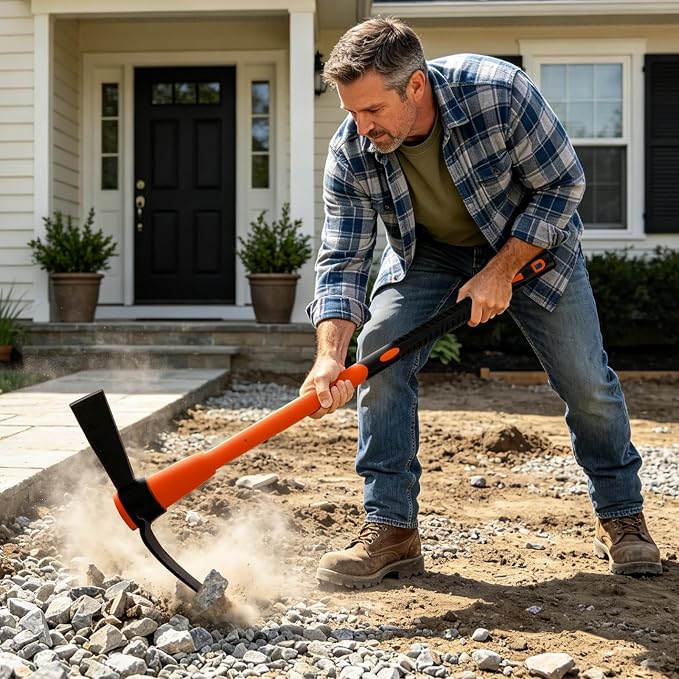 VNIMTI Pickaxe for Digging, Heavy Duty Pick Axe with Fiberglass Handle, 36 Inch Pick Mattock Tool for Soil, Rock and Roots