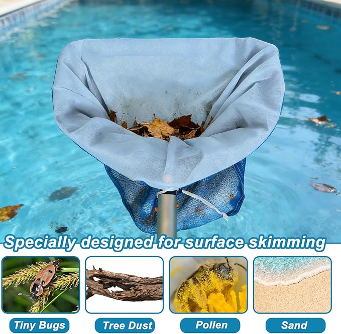 3Pcs Ultra Fine Mesh Net Bag for Pool Skimmer Net Replacement，26x22Inch Adjustable Large Deep Nylon Swimming Pool Leaf Rake Net for Cleaning Spa Ground Pool Hot Tub Sand Pollen Tree Dust Pet Hair