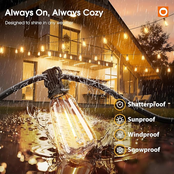 addlon 198FT Outdoor String Lights for Outside with Remote Waterproof Patio Lights with Plastic ST38 LED Edison Bulbs Outdoor Lighting Extra Long for Backyard Bistro Porch Garden Pergola Party Decor