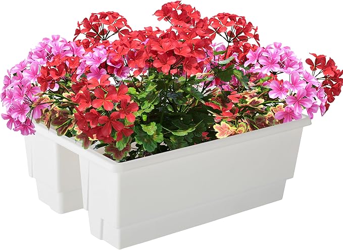 Railing Planter Box 2-Pack - 20.75-Inch Flower Boxes with Removable Drainage Inserts - 6-Gallon Outdoor Planters for Porch, Deck, or Balcony Decor, Fits Rail 3” - 4” by Pure Garden (White)
