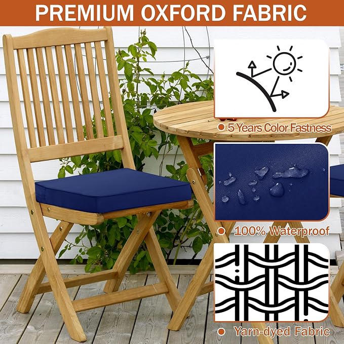 Outdoor Chair Cushions 18.5x16 Inch Water Resistant Patio Chair Cushions with Tie 3 Year Color Fastness Thick Outdoor Seat Cushion for Patio Furniture Navy Set of 4