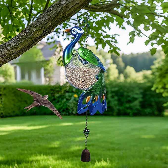 Yinns Bird Feeders - Squirrel Proof Wild Bird Feeder for Outside, Peacock Shaped Birdfeeders, Metal Hanging Bird Feeder for Garden Patio Yard Decor