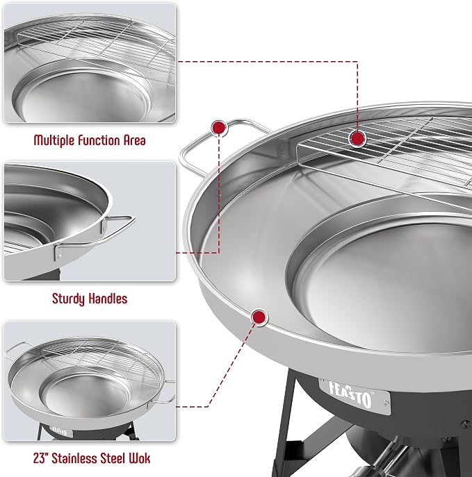 Feasto 23" Stainless Steel Concave Comal Set, Discada Disc Cooker with 54,000 BTU Paella Burner and Adjustable Stand Set, Cazo Para Carnitas Tortillas Stir Fry Wok for Outdoor Cooking, CSA Certified