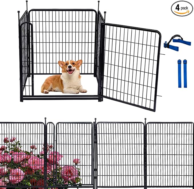 Tall Garden Fences and Borders, 54 in(H) Dog Fences for The Yard, 4 Panels Total 8.9 Ft Long, Gate 21 Inches Wide with Low Sills. Dog Fence Outdoor or Indoor. Fencing for Garden Beds
