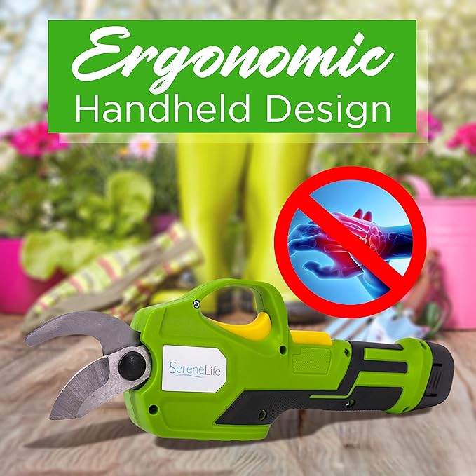 Power Pruner Electric Metal Shears - 7.2v Lithium-ion Rechargeable Battery Powered Electric Pruning Shears Garden Trimmer - Hand Held Cordless Tree Branch Cutter w/Safety Switch - SereneLife PSPR170