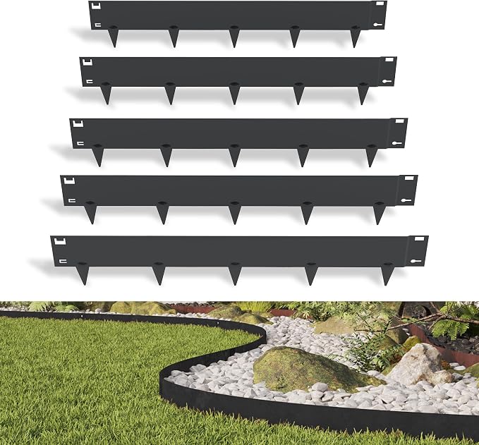 PROWORX 5 Pack Metal Landscape Edging, 42”L x 7”H Black Bendable Steel Lawn Garden Edging Border, No Dig Edging for Landscaping Yard Pathway (16.5 Ft Total)