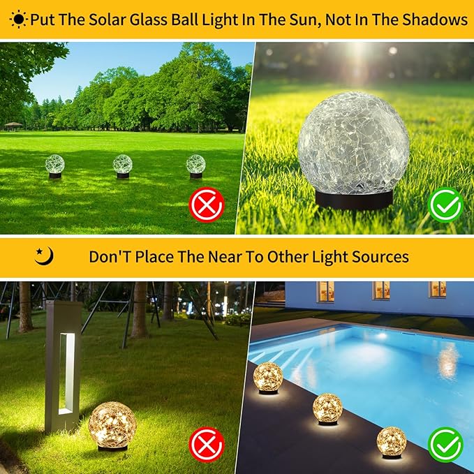 JKIMK Solar Globe Lights Outdoor Waterproof - Cracked Glass Ball Lights for Garden, Patio, Yard, Lawn and Backyard Decor - Solar Orbs for Outside Decorations
