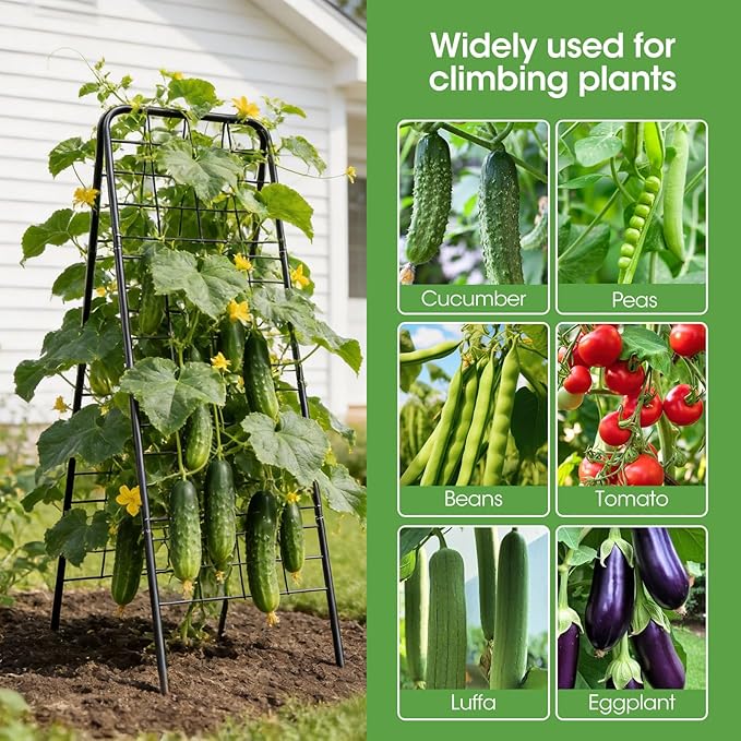 Heavy Duty Cucumber Trellis，50"x17" Adjustable A-Frame Trellis for Climbing Plants，100%Metal Mesh Design,Rust-Proof and UV-Resistant，Garden Trellis for Cucumber Beans and Vine Type Plants.Black &1Pcs