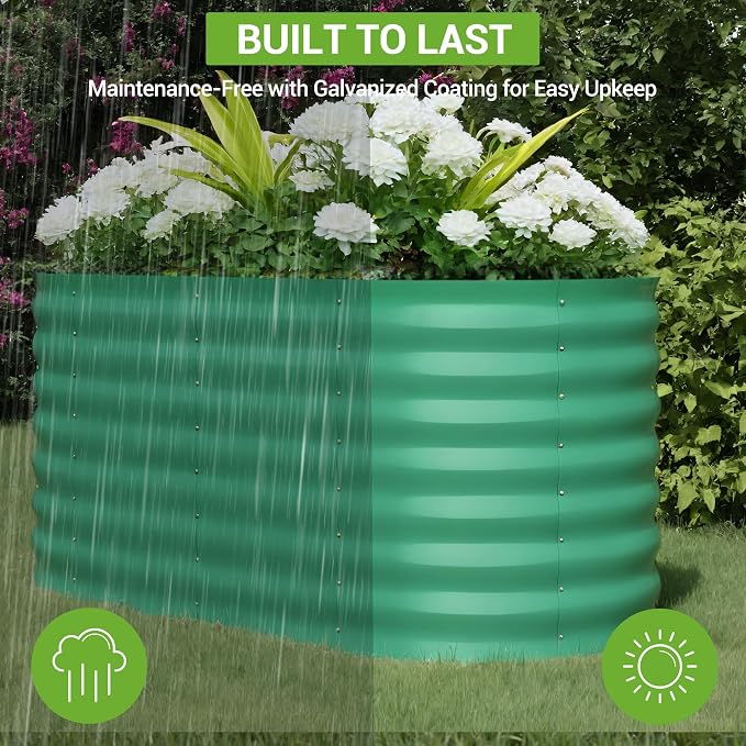 IDEALHOUSE 4x2x2 Ft Galvanized Metal Raised Garden Bed, 24-Inch Tall Outdoor Planter Box for Vegetables, Flowers & Herbs, Rust-Resistant Garden Beds for Backyard, Patio or Balcony, Green