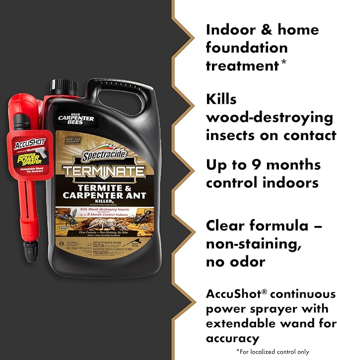 Spectracide Terminate Termite And Carpenter Ant Killer 1.33 Gallons, Includes AccuShot Sprayer, Light Yellow/Water White