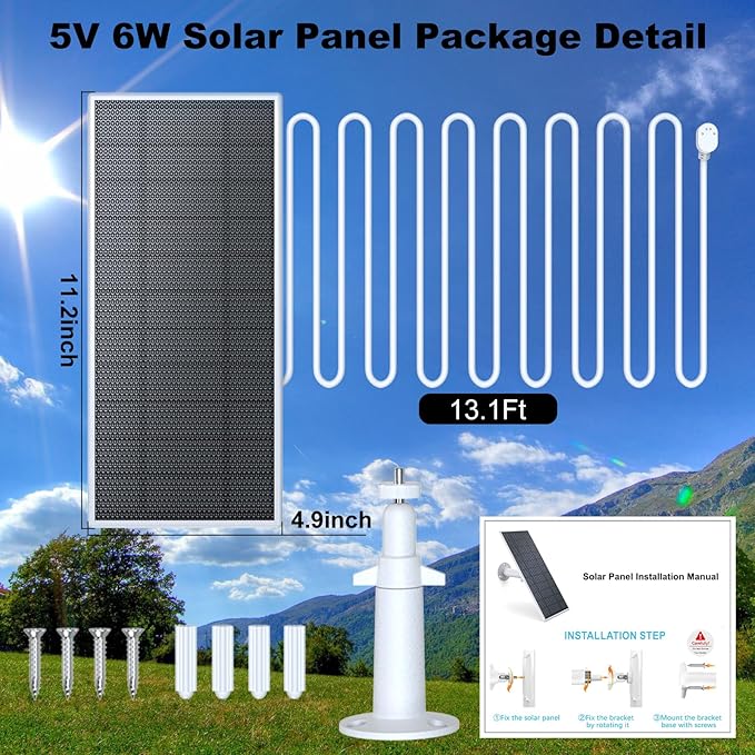 Solar Panel for Google Nest Camera, Upgraded Solar Power Charger for Google Nest Cam Indoor & Outdoor(Battery Version), Flexible Solar Panels with IP65 Waterproof and 13.1Ft Fast Charging Cable