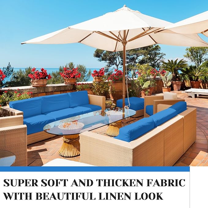 Mindsoft 8 Pcs 24"x24" Patio Cushion Covers Outdoor Cushion Covers Replacement High UV Resistant Anti Slip Waterproof Patio Chair Seat Slipcovers for Outdoor Furniture(Bright Blue)