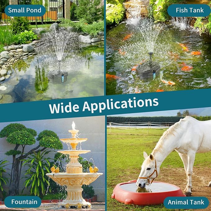POPOSOAP 8W Solar Pond Filter Built-in 3600mAh Battery Backup, Solar Pond Filter with Water Pump, Solar Water Fountain Pump for Ponds Fish Tank Bird Bath Waterfall Garden DIY Water Feature P3081D