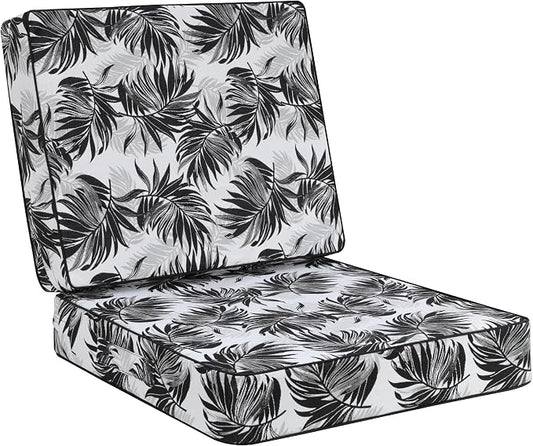 Favoyard Deep Seat Patio Cushion 24 x 24 x 4 in Waterproof Seat & Back Cushion Set with Color Fade Resisitant Pattern, Portable Handle, Attach Straps, Zipper on Removable Cover for Outdoor Furniture