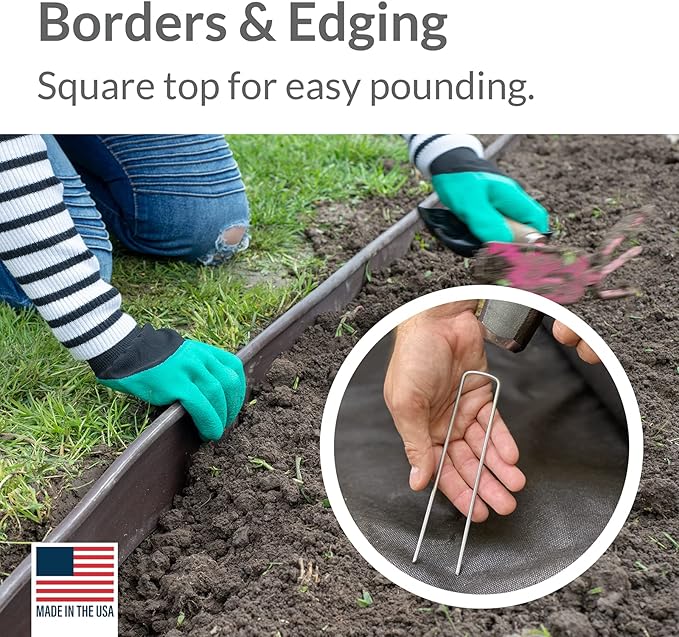 Pinnacle Mercantile Garden Stakes 6 Inch 11 Gauge Galvanized Steel Landscape Staples, Heavy Duty Landscape Fabric Stakes 250 Pack for Weed Barrier, Sod, Edging, Fencing and Drip Irrigation Made in USA
