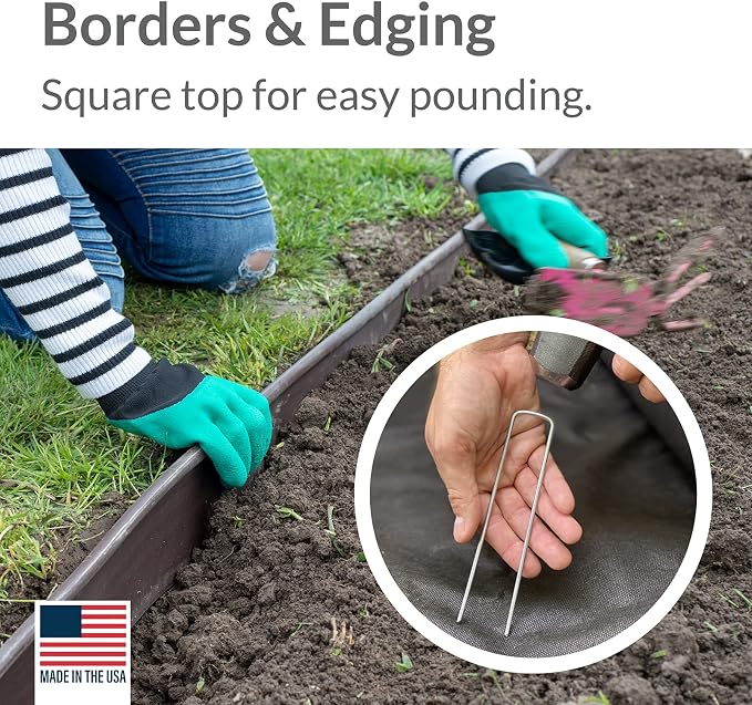 Pinnacle Mercantile Garden Stakes 6 Inch 11 Gauge Galvanized Steel Landscape Staples, Heavy Duty Landscape Fabric Stakes 100 Pack for Weed Barrier, Sod, Edging, Fencing and Drip Irrigation Made in USA