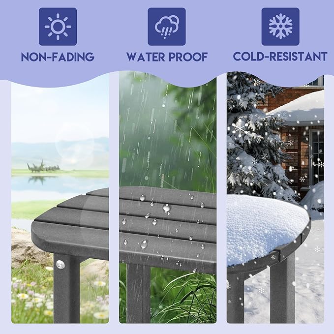 LZRS 2-Tier Patio Side Table, Heavy Duty HDPE Outdoor End Table with Wood Texture, Weatherproof Composite Table for Adirondack Chairs, Deck, Pool, Indoor/Outdoor, No Peeling Cracking(Grey)