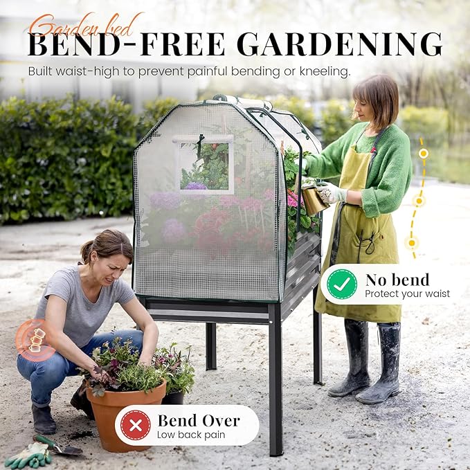 KING BIRD Large Raised Garden Bed with Cover Galvanized Elevated Planter Box with Legs 48×24×56 in for Backyard, Patio, Balcony, 400lb Capacity, Dark Grey