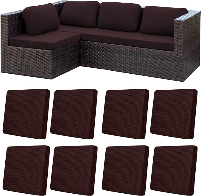 8Pcs Patio Cushion Covers,Outdoor Cushions Covers,Stretch Cushion Covers Replacement, Washable and Reusable Furniture Protectors(Coffee)