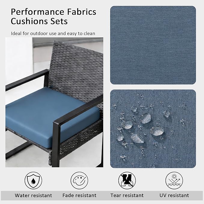 Sunbrella Outdoor Patio Chair Cushions Set of 4, Water-Resistant Stain-Resistant Weather Resistant Patio Seat Cushions Pad with Adjustable Straps,20"x20"x3.1",Sunbrella Spectrum Denim