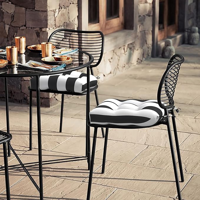 LVTXIII Outdoor Seat Cushions Seasonal Tufted Chair Cushions, Patio Chair Pads for Dining Chairs, Office Armchairs and Garden Furniture Decoration(Round Back, 19”x19”x4”, Cabana Black, 2 Pack)