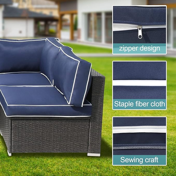 14Pcs Patio Cushion Covers Replacement Splashproof UV-Resistant Inelastic Covers with Zippers, Max Compatible 25.6x25.6x4inch Patio Cushion, for 7 Pcs Outdoor Patio Furniture Sets