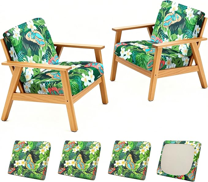 BIETYONE 4Pcs Patio Stretch Cushion Covers,Outdoor Sofa Replacement Cover Slipcovers for Patio Furniture Cushion Covers, Washable Reusable Furniture Protector