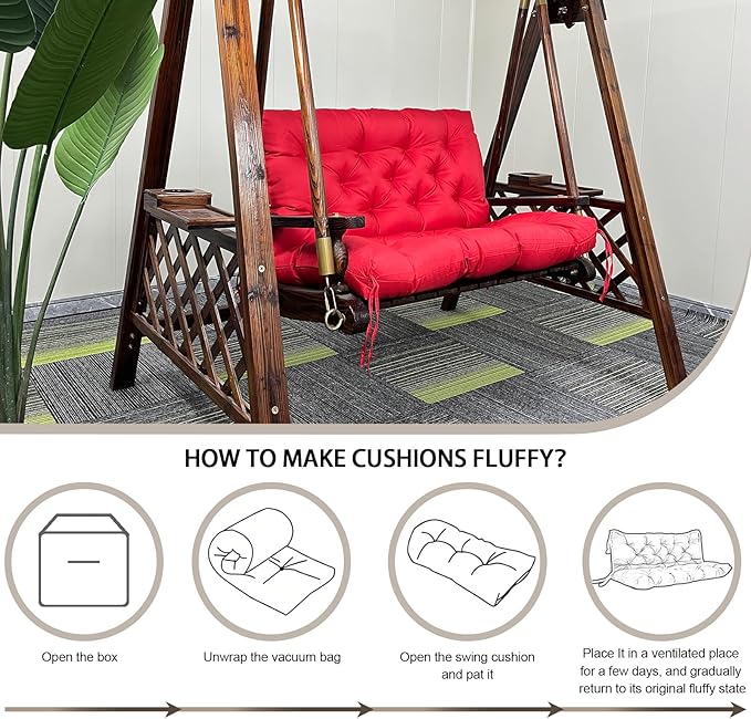 Porch Replacement Swing Cushions for Outdoor: 2-3 Seater Garden Waterproof Patio Bench Cushion with Ties - 4" Thick Swing Chair Cushion for Backyard Furniture Loveseat