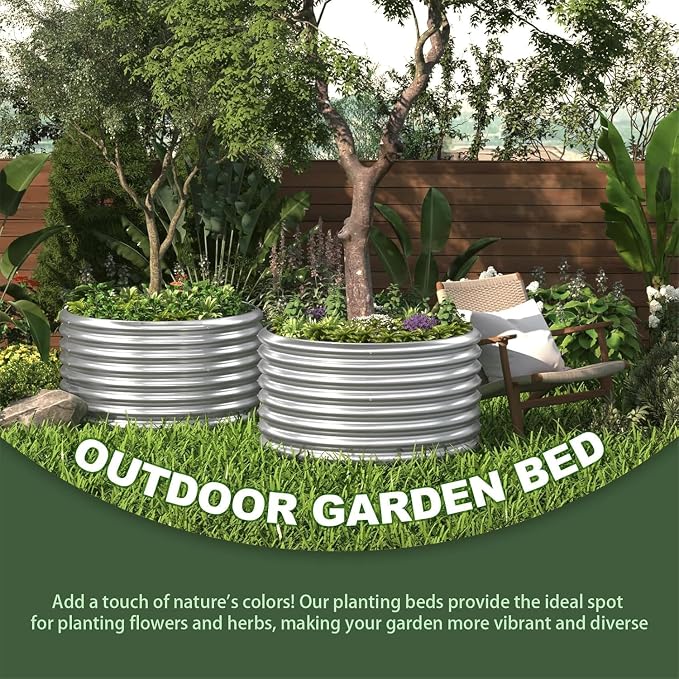 4 Pack Tall 2x2x1.5FT Round Corrugated Galvanized Steel Raised Garden Bed Outdoor, Metal Above Ground Garden Bed for Vegetables and Flowers, Raised Beds for Gardening