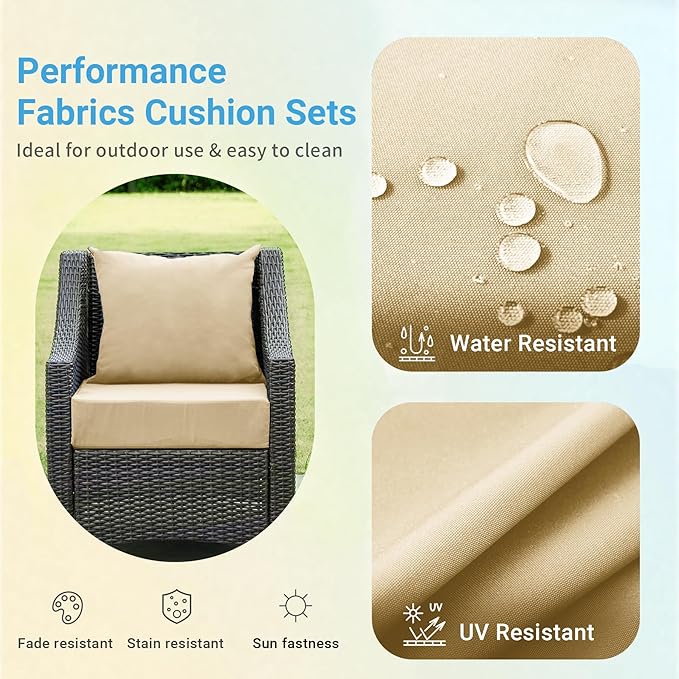 IPYNBAP Outdoor Cushions for Patio Furniture,Outdoor Seat Cushion Set 24 x 24 x 4 Inch,Waterproof & Fade Resistant Outdoor Chair Cushions,Deep Patio Chair Cushion with Removable Cover,Beige