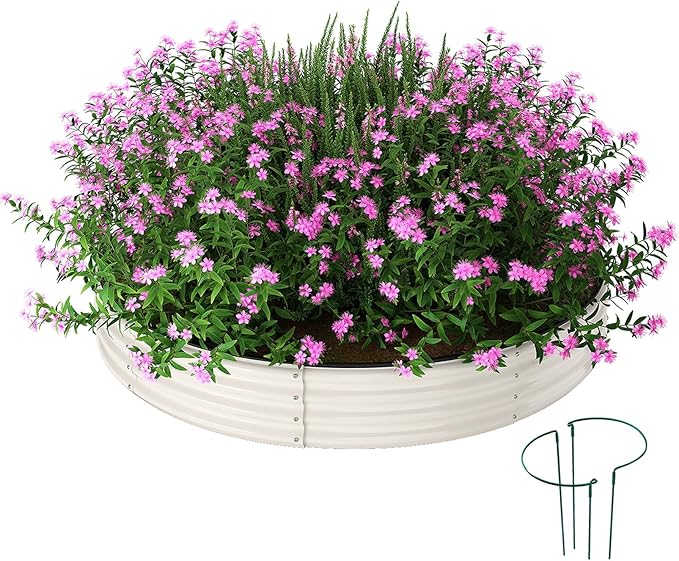 ZFHgarden Galvanized Metal Planter Round Raised Garden Bed Kit for Gardening Outdoor，3x3x1ft Grow Garden Box Raised Flower Bed，Round Galvanized Planter Outdoor Large Metal Fire Pit Ring White