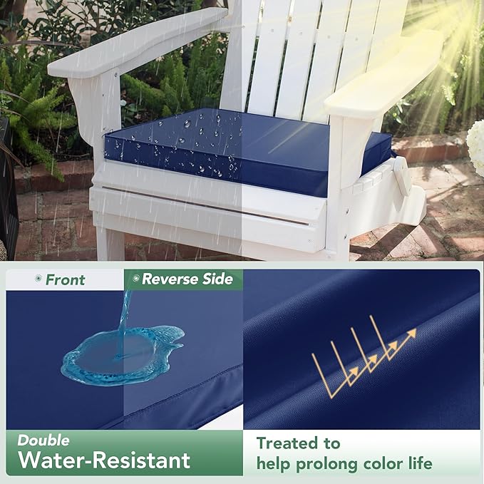 Outdoor Chair Cushions Set of 2: Waterproof & Fade Resistant Deep Seat Cushion for Patio Furniture - 24 x 24 x 3 Inch Chair Pads with Ties and Hidden Zipper - Patio Chair Cushion Replacement, Navy