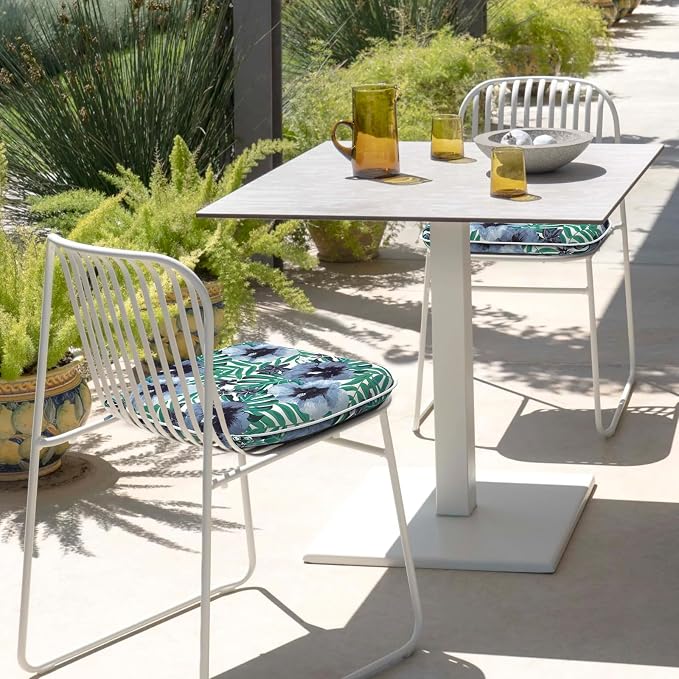 DYTXIII Set of 2 Outdoor Chair Cushions with Ties,Water Repellent Patio Chair Pads 17"x 16" for Outdoor Furniture,Round Corner Seat Cushions for Garden Yard Kitchen Blue Salmone Tropical