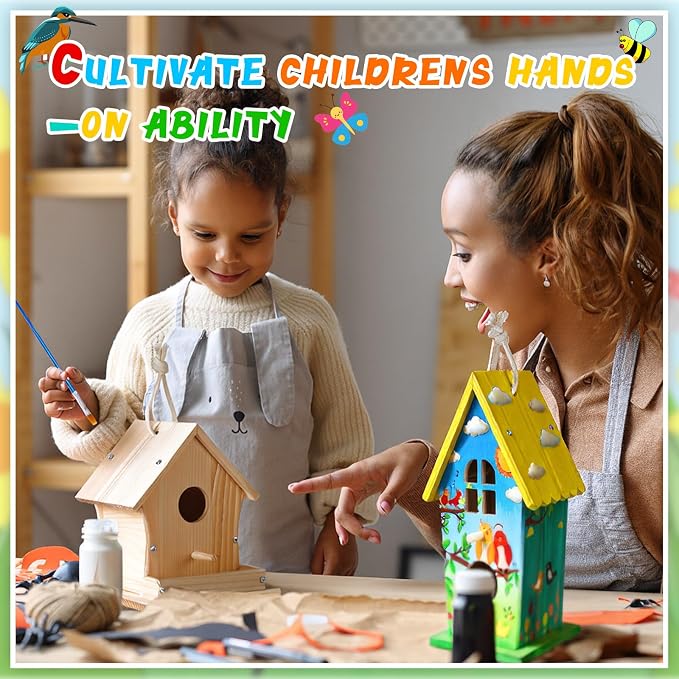 Liliful 8 Pack Birdhouse Crafts for Kids, Wooden Creative DIY Bird House Kits Arts and Crafts Set for Kids and Adults, Spring Birthday Gifts for Toddlers Ages (Holiday Style)
