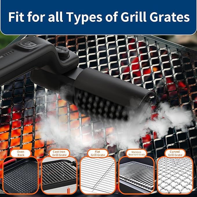 Electric Grill Brush Rechargeable, 3 Powerful Speed BBQ Grill Brush for Outdoor Grill, 180° Adjustable, Stainless Steel Rotary Brush Head, Automatic Grill Cleaning Brush for Camping Outdoor Grill