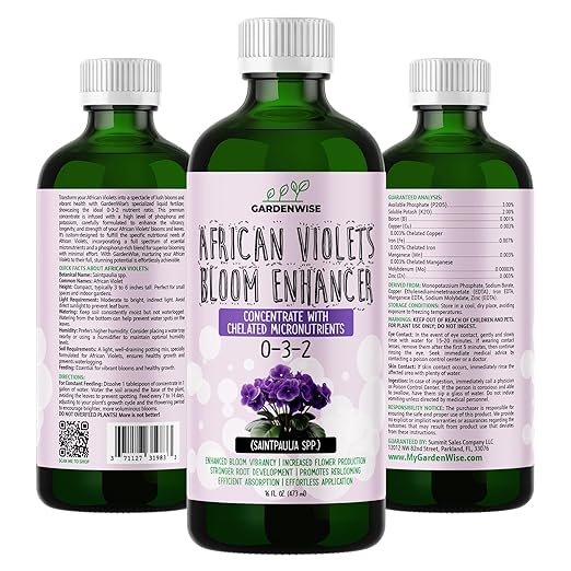 GARDENWISE 0-3-2 African Violet Fertilizer for Indoor Plants: Concentrated Plant Food – Plant Fertilizer, Bloom Booster for All Violets, Indoor Flowering Plants, Vigorous Growth and Blooming (16 OZ)