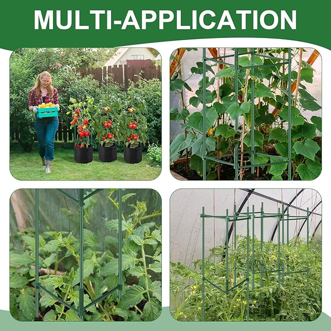 Wenqik 6 Packs Tomato Cage with 7 Gallon Grow Bags 47 Inch Tomato Planter with Trellis 18 Pcs Clips and 328ft Twist Tie Garden Tomato Pot for Vertical Climbing Plants Cucumber