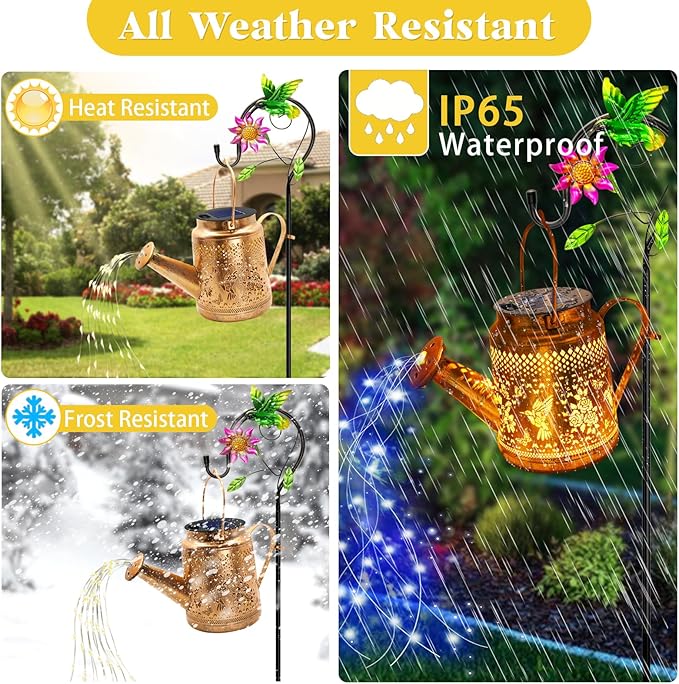 Solar Lanterns Outdoor Waterproof, Gift for Mom Grandma Women Wife Daughter Mother's Day, Blue Hummingbird Watering Can Light With Shepherd Hook, Solar Path Light Yard Art Outdoor Patio Garden Decor