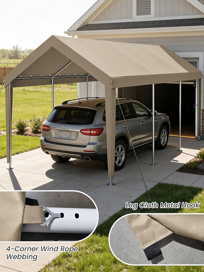 10 x 20 Ft Carport Replacement Cover, Heavy Duty Outdoor Car Tarp Canopy, Waterproof & UV Protected Tear Oxford Tarp with Ball Bungees (Frame is Not Included)