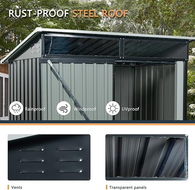 YOPTO 5x3 Feet Metal Outdoor Storage Shed, Garden Tool Shed with Transparent Plate, Lockable Door, Air Vents, Water Resistant Storage House for Backyard Patio Lawn, Black